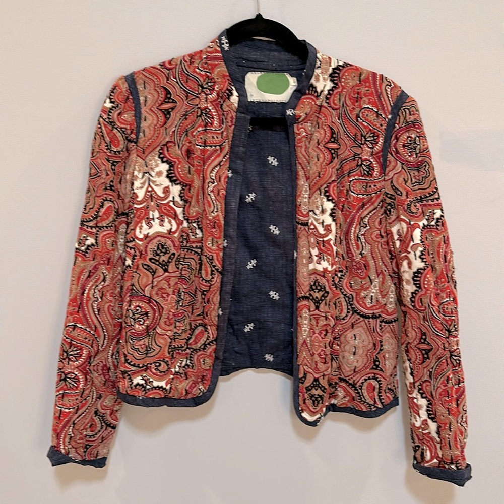Quilted red paisley boho Anthropologie jacket